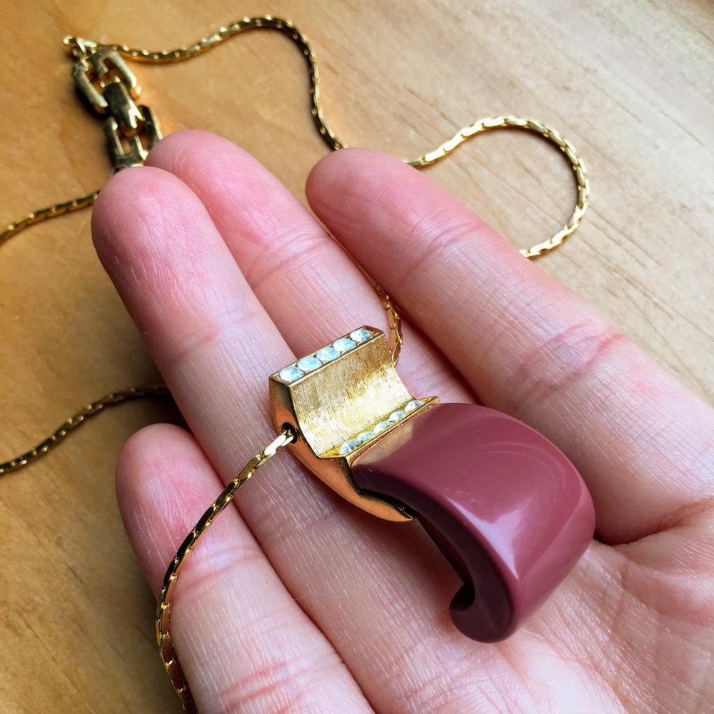 Vintage Givenchy 80s curved mauve signed necklace - Picture 6 of 16